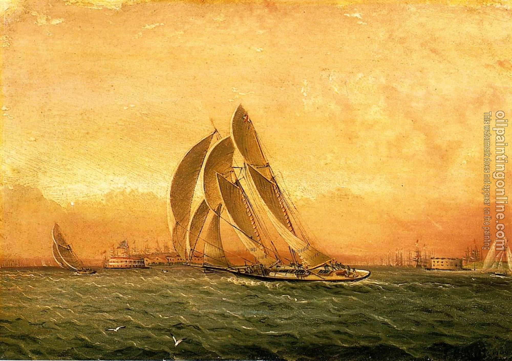 James E Buttersworth - In Full Sail, New York Harbor
